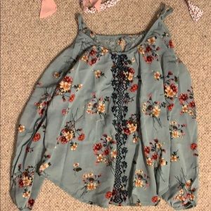 Blue and floral shoulder-less top